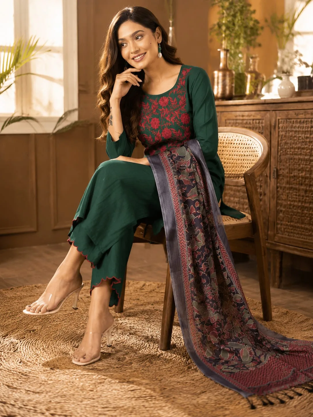 Rehana Mustard Cotton Suit Set — photo 3