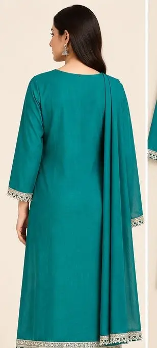 Women’s Teal Green Embroidered Cotton Suit Set — photo 2