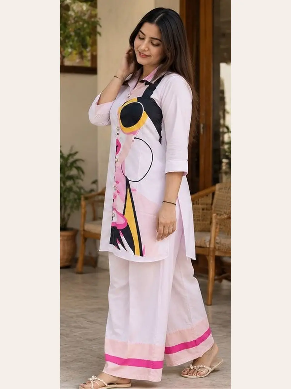 Women’s Pink Printed Co-Ord Set in cotton