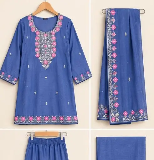 Women’s Blue Embroidered Kurta Plazo Set with Dupatta — photo 3